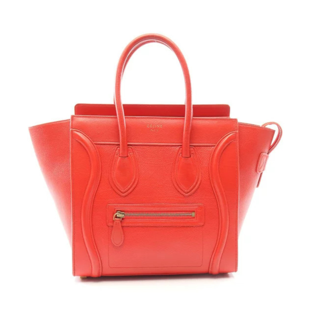 Celine Luggage Tote Shopper Tote Bag Leather Red